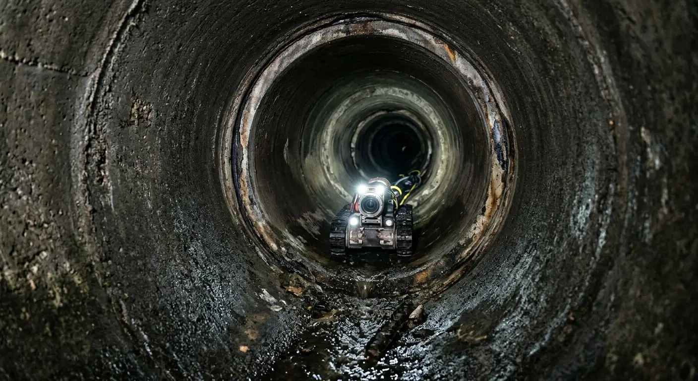 Robotic sewer camera inspecting pipe interior for Sewer Line Cleaning in Annapolis