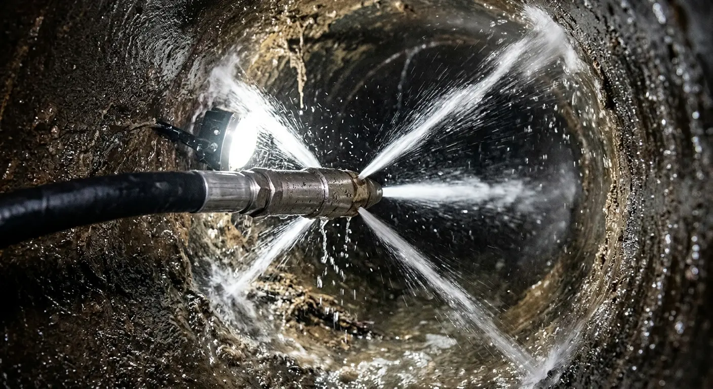 High-pressure hydro jetting nozzle cleaning sewer pipe for Sewer Cleanout in Annapolis